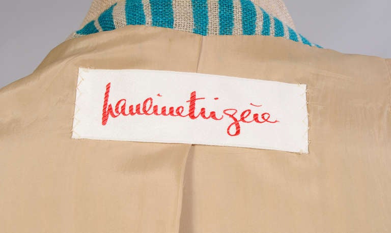 Women's Pauline Trigere Graphic Turquoise Linen Suit