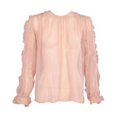 Chanel Ruffled Pink Silk Georgette Blouse