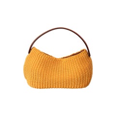 Oscar de la Renta Yellow Woven Bag with Leather Strap