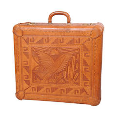 Retro Mid-century Mexican Hand Tooled Leather Suitcase