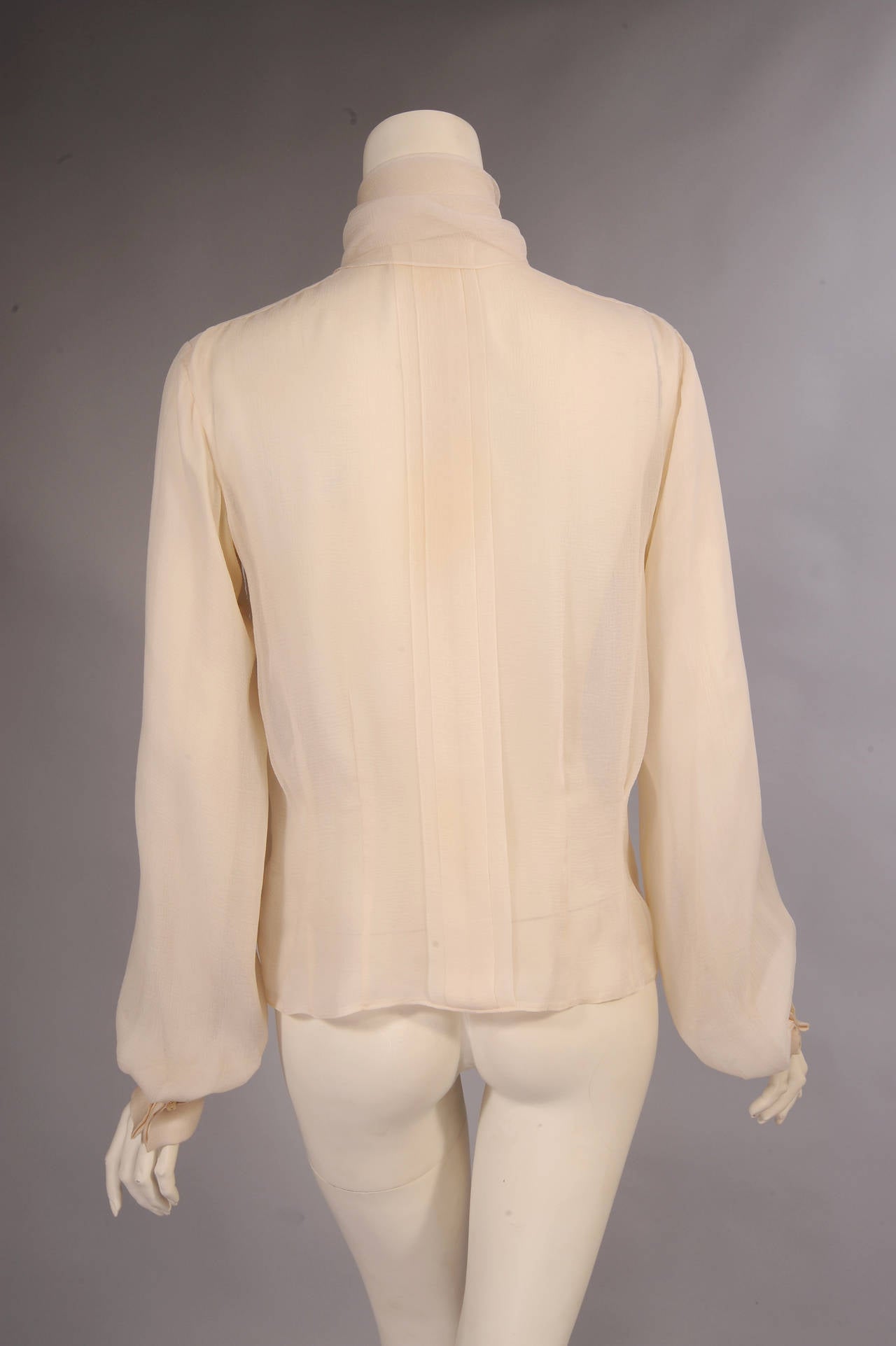 Yves Saint Laurent Cream Silk Georgette Haute Couture Blouse In Excellent Condition In New Hope, PA