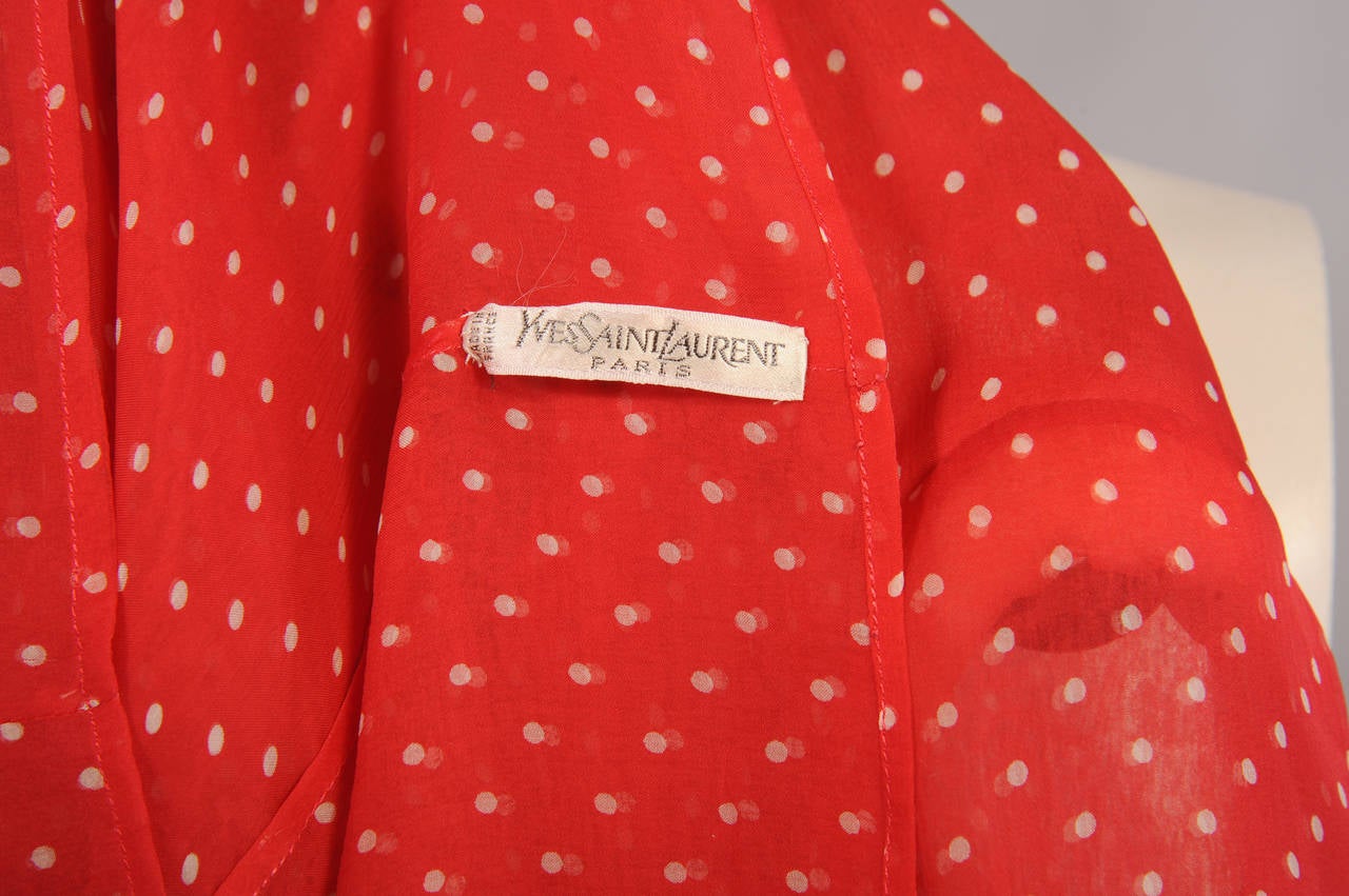 Yves Saint Laurent Red and White Polka Dot Chiffon Haute