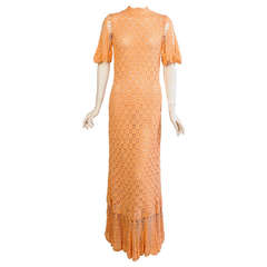 Clodagh Hand Crocheted Peach Cotton Maxi Dress, Never Worn 1