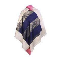 Yves Saint Laurent Silk Shawl, Woven Metallic Rose, Navy & Cream 2