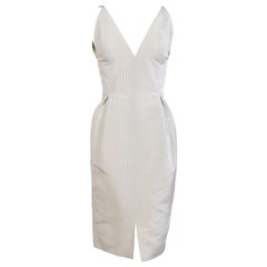 Geoffrey Beene Pale Aqua & White Striped Silk Dress & Jacket