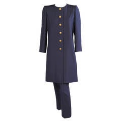 Yves Saint Laurent Navy Blue Silk Haute Couture Ensemble 10