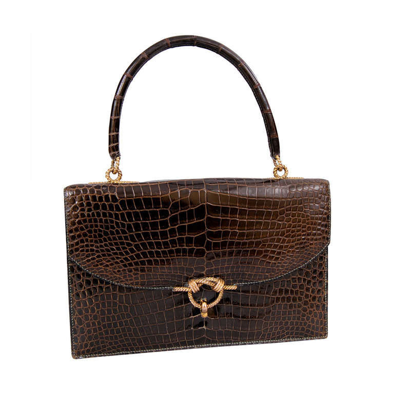 Hermes, Paris Vintage Brown Crocodile Sac Cordeliere
