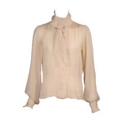 Yves Saint Laurent Cream Silk Georgette Haute Couture Blouse