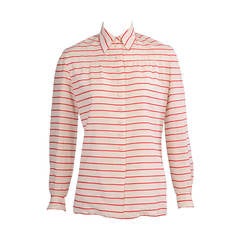 Chanel Red & White Striped Numbered Haute Couture Blouse 10