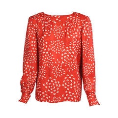 Yves Saint Laurent Red & White Silk Haute Couture Blouse 6