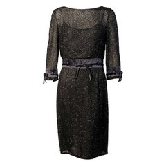 Vestido de gasa de seda negra con cuentas Badgley Mischka