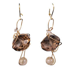 Kazuko Earrings Gold and Smoky Quartz