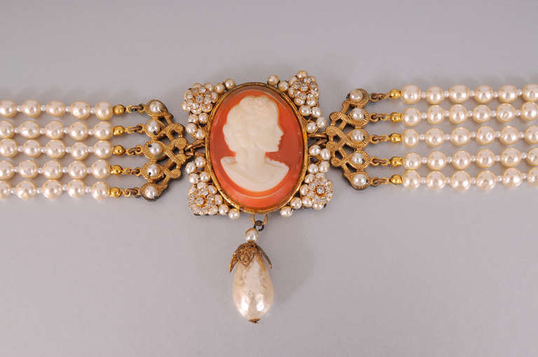 Miriam Haskell Cameo & Pearl Necklace, Nver Worn In New Condition In New Hope, PA