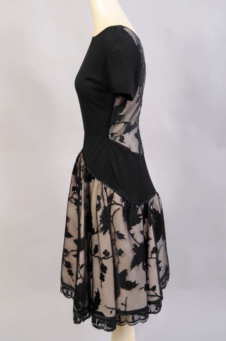 Geoffrey Beene Sheer Black & Blush Pink Dress In Excellent Condition In New Hope, PA
