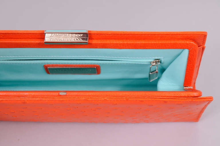 Tiffany Bright Orange Ostrich Clutch, Mint in Box 1