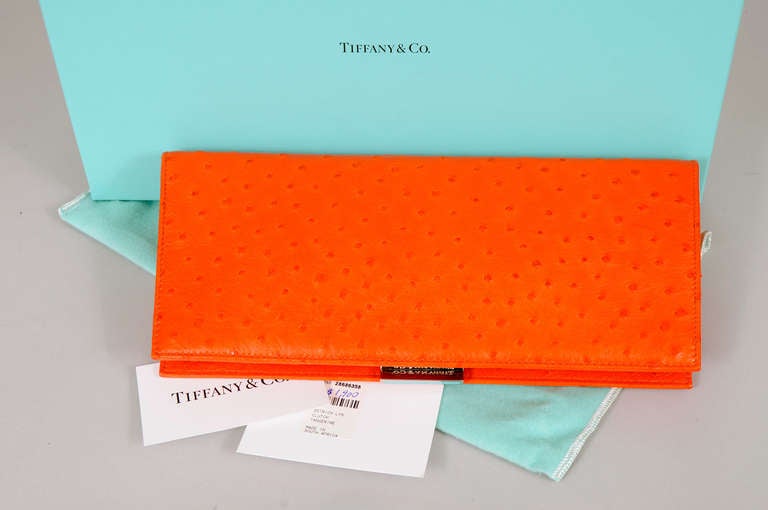 Tiffany Bright Orange Ostrich Clutch, Mint in Box 2