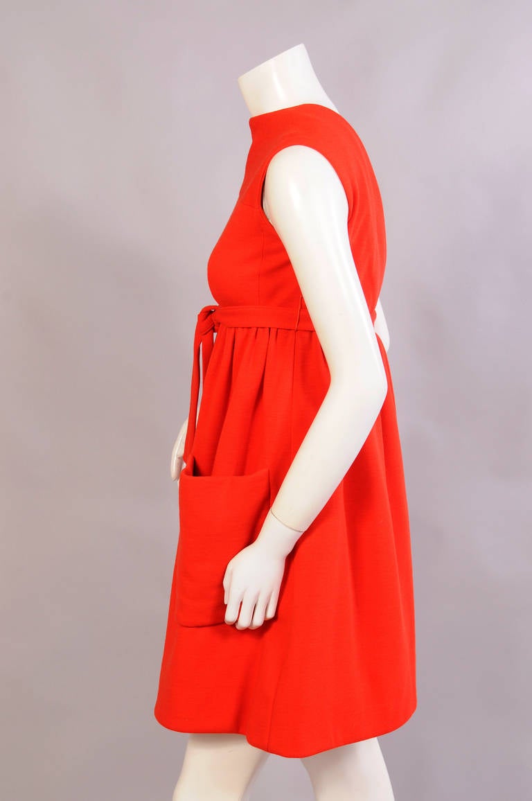 Geoffrey Beene Tomato Red wool Wrap Dress In Excellent Condition In New Hope, PA