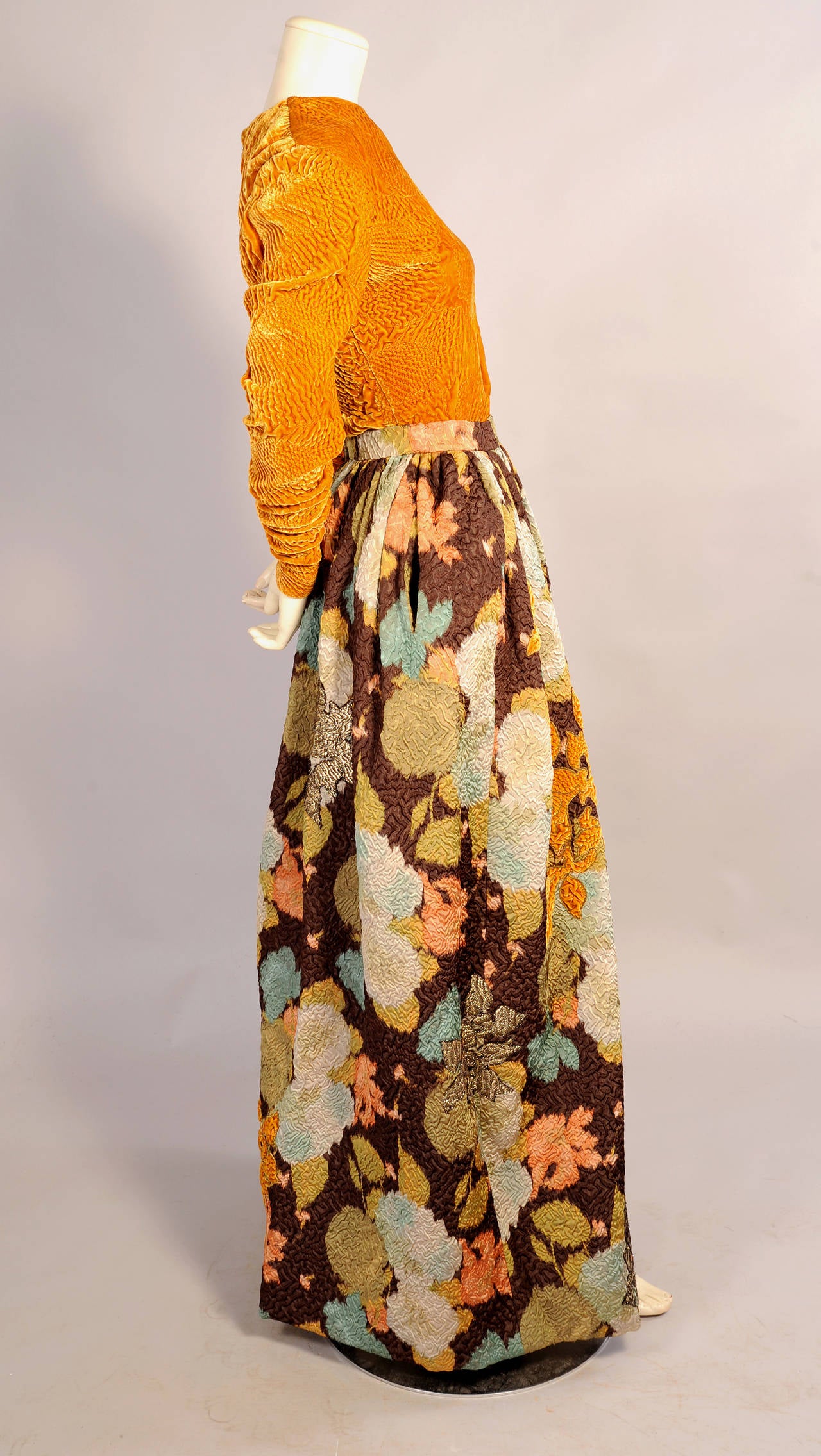 Oscar de la Renta Quilted Velvet Top & Appliqued Matelasse Skirt 1