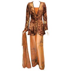 Emanuel Ungaro Couture Hand Painted Velvet & Chiffon 4 Piece Ensemble 5
