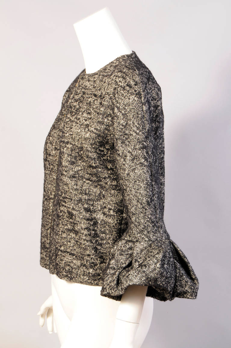 Lanvin Black & White Tweed Zip Front Jacket