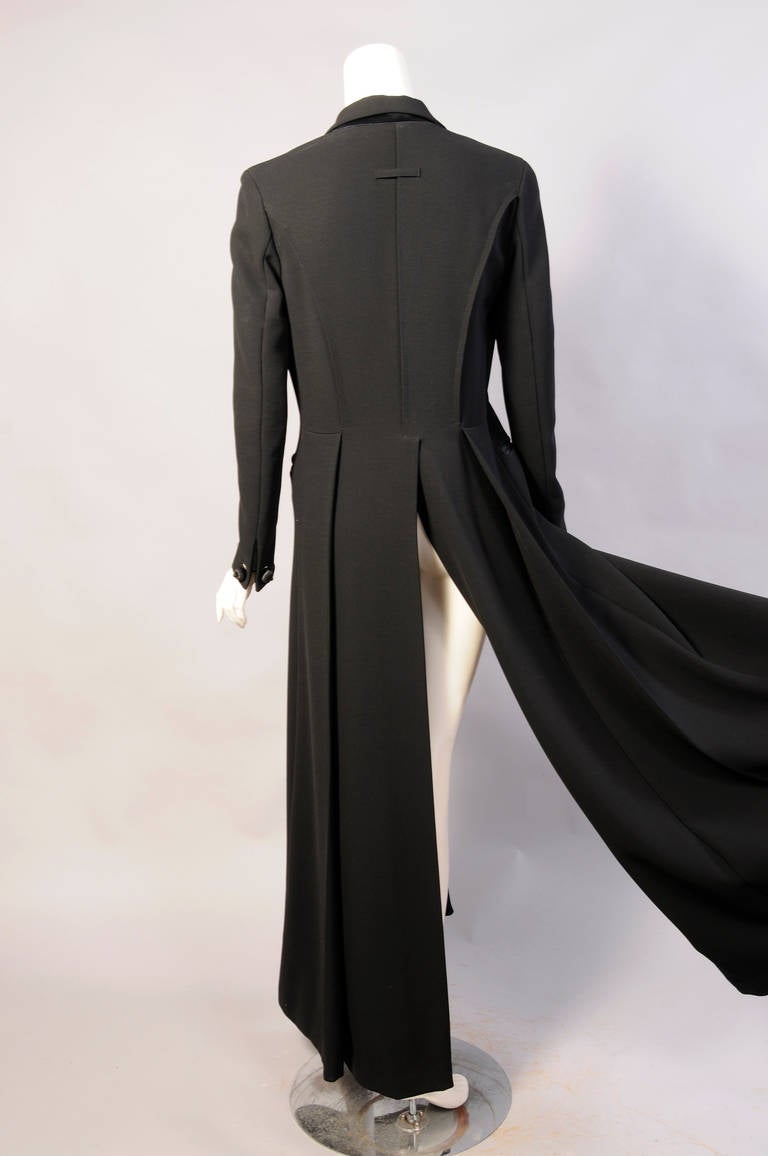 Black Elegant Jean Paul Gaultier Long Tuxedo Coat with Satin Lapels Intricate Seaming