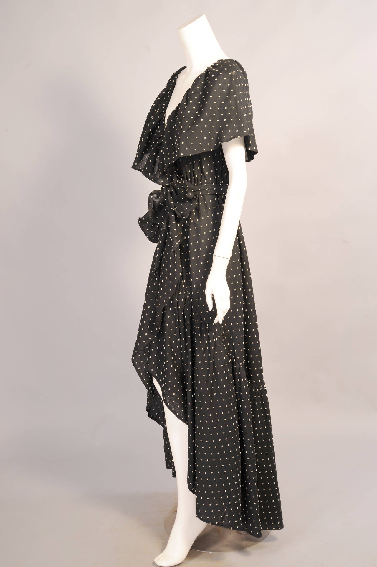 Halston 1970's Ruffled Wrap Dress Dotted Swiss Fabric In Excellent Condition In New Hope, PA