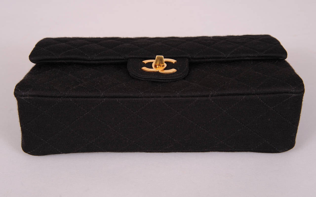 Vintage Chanel Black Jersey Double Flap Bag with Box 1