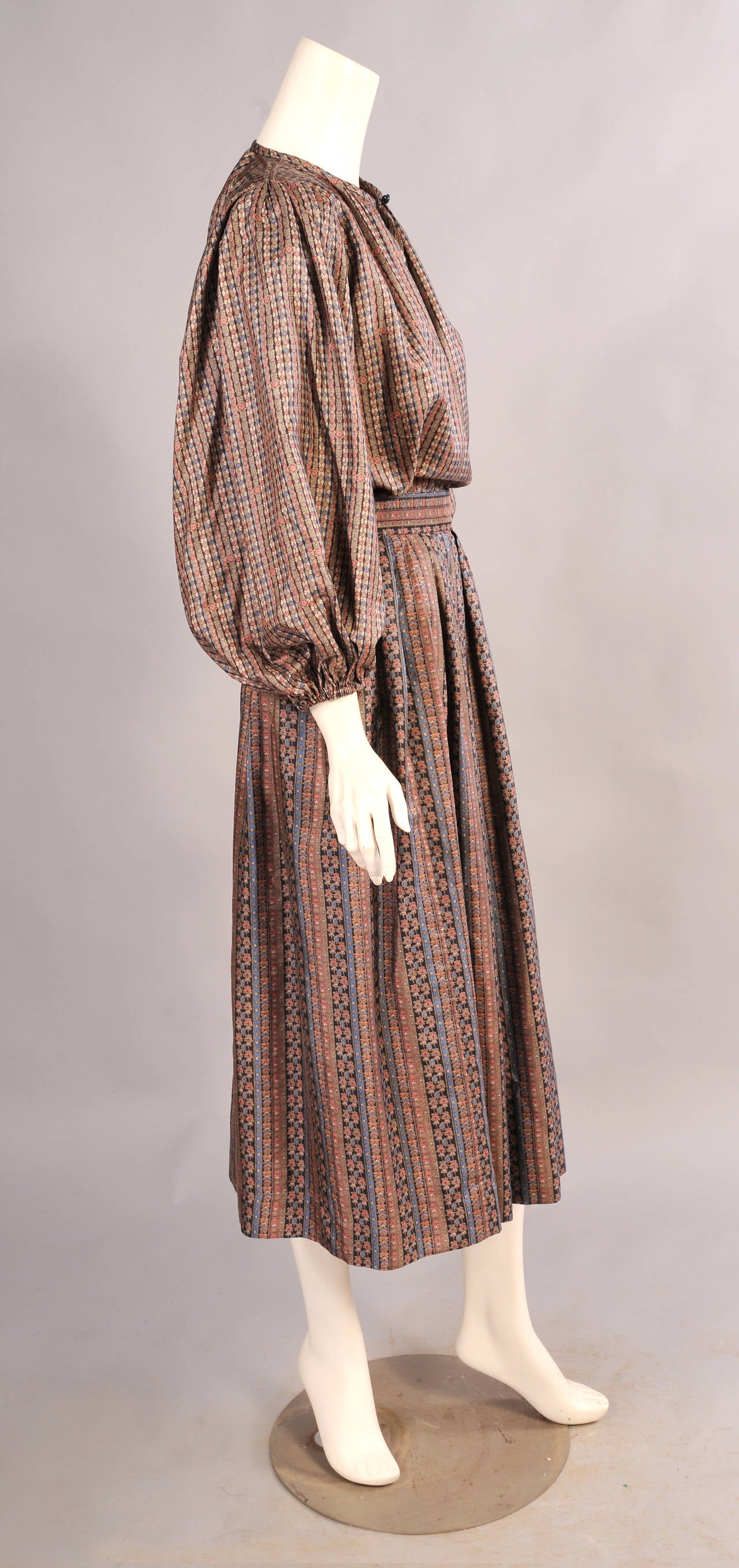 Brown Yves Saint Laurent 1970's Russian Collection Two Piece Silk Dress