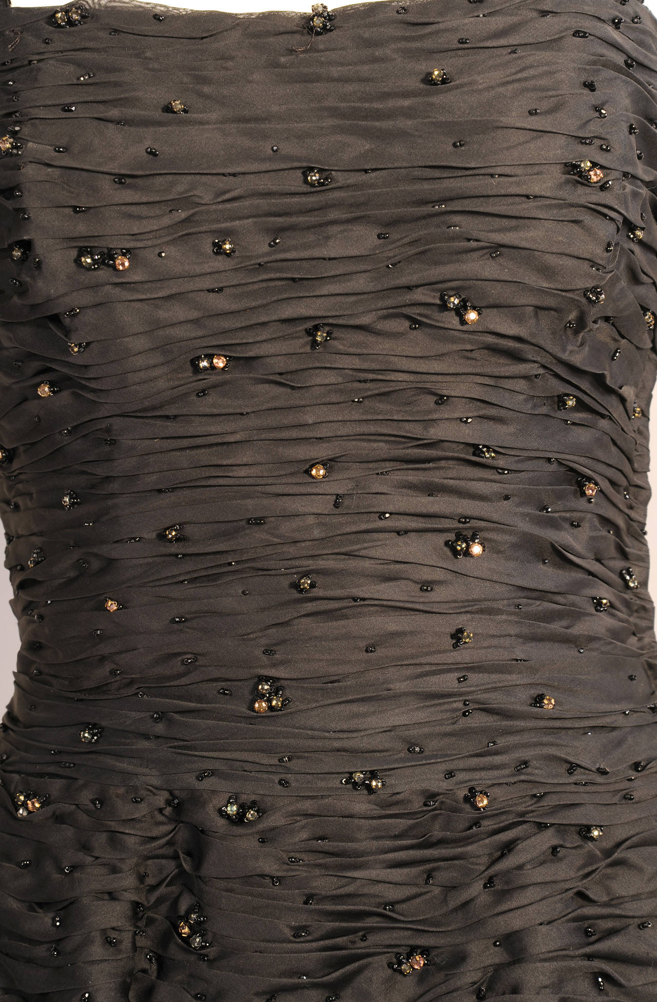 Women's 1950's Balenciaga Haute Couture Beaded Black Silk Evening Dress