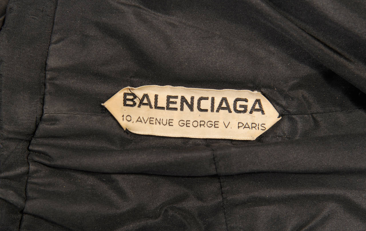 1950's Balenciaga Haute Couture Beaded Black Silk Evening Dress 1