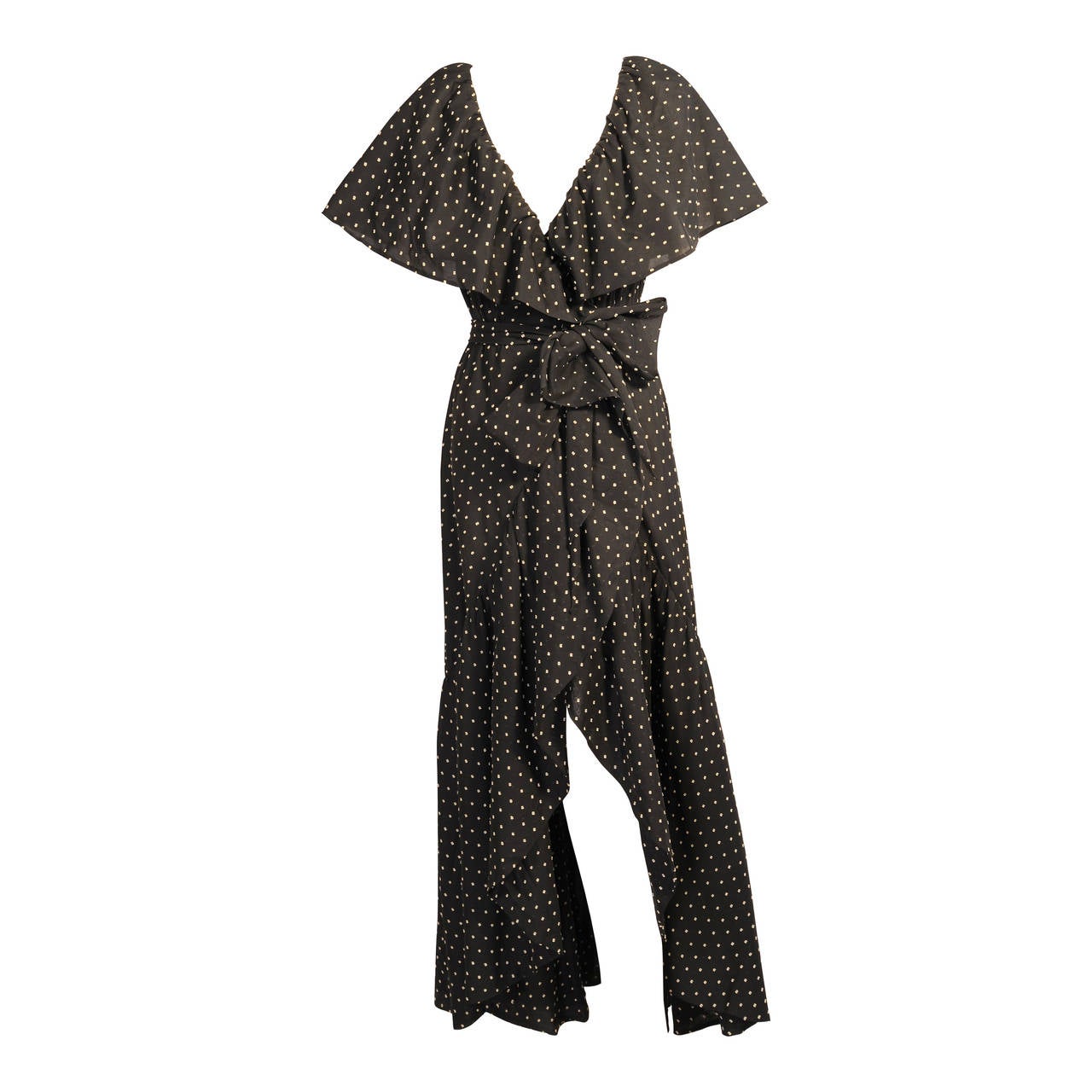 Halston 1970's Ruffled Wrap Dress Dotted Swiss Fabric