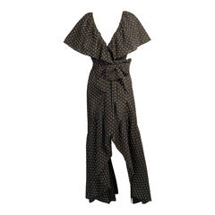 Vintage Halston 1970's Ruffled Wrap Dress Dotted Swiss Fabric