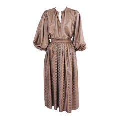 Yves Saint Laurent 1970's Russian Collection Two Piece Silk Dress