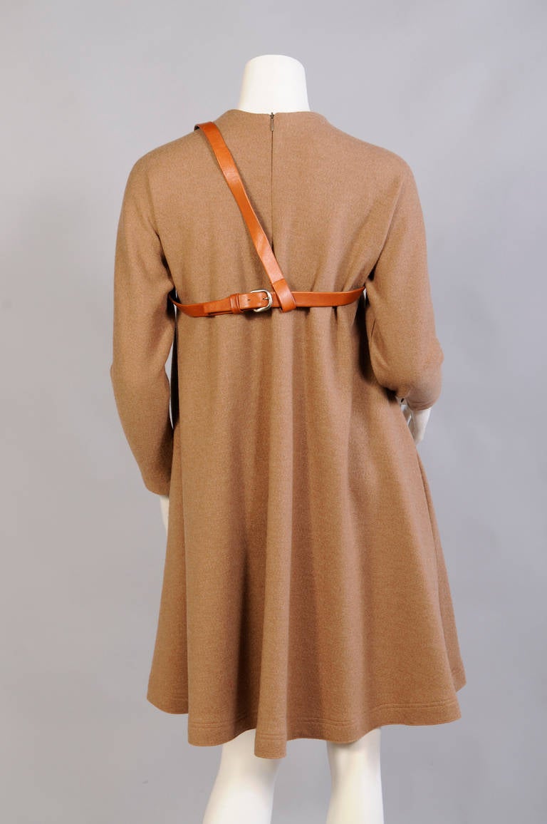 Women's Geoffrey Beene Camel Wool Dress with Leather Harness