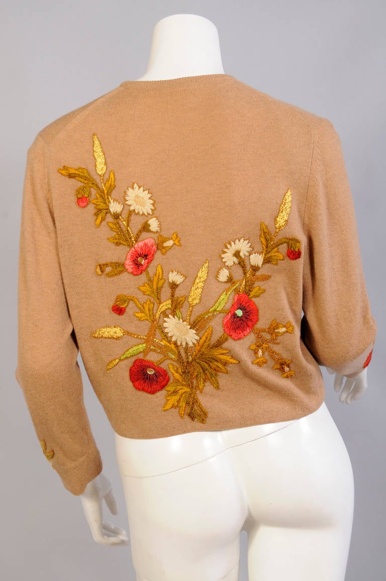 Helen Bond Carruthers 1950's Hand Appliqued Cashmere Sweater In Excellent Condition In New Hope, PA