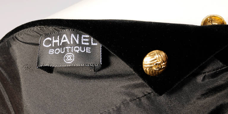 Women's Chanel Black Velvet Skirt with Gold Chain Hem and Logo Buttons