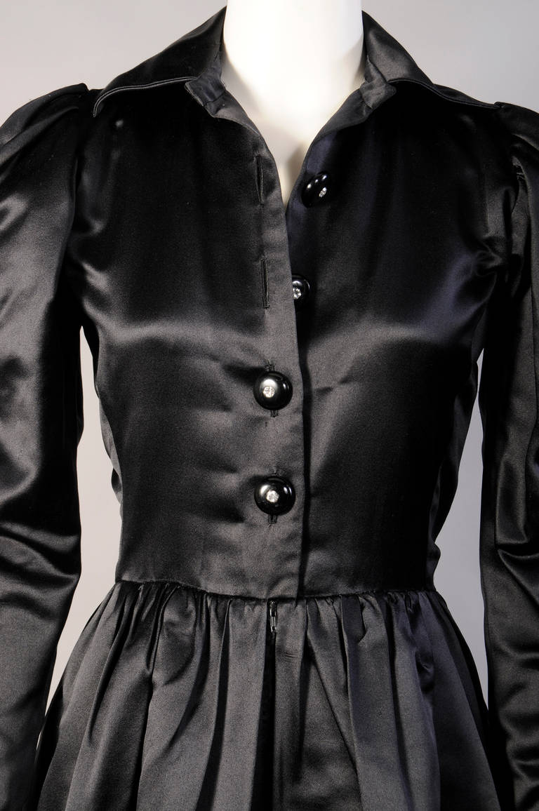 Yves Saint Laurent Numbered Haute Couture Black Satin Evening Dress 1