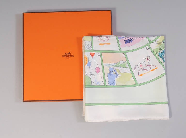 Hermes Scarf, New in Box , Les jeu des petits bonheurs In New Condition In New Hope, PA