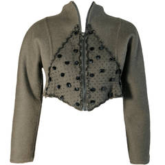 Geoffrey Beene Loden Green Bolero Jacket with Pom Poms 2