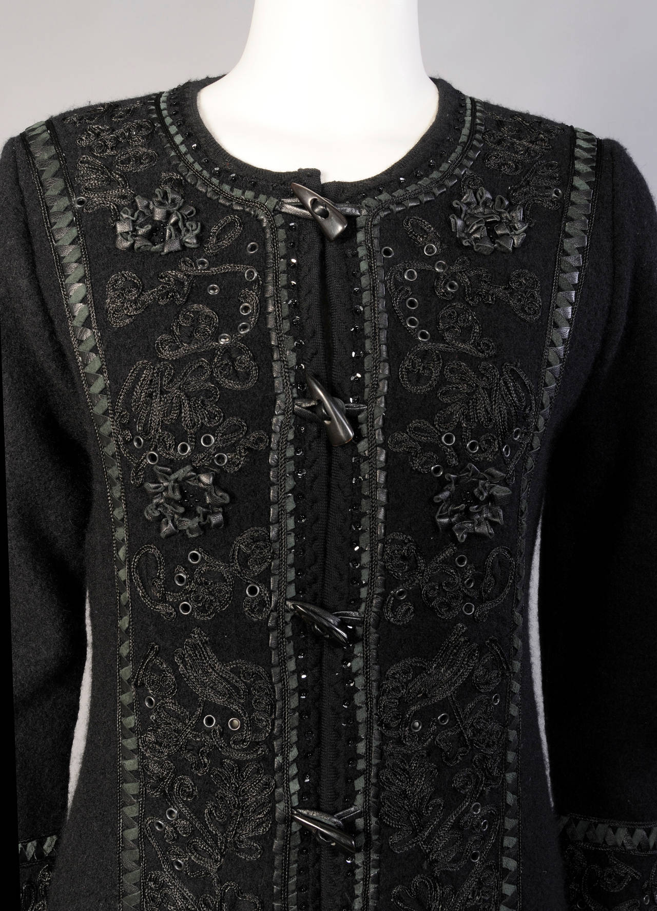 Oscar de la Renta Heavily Embellished Wool Coat