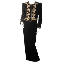 Yves Saint Laurent Black Velvet Evening Suit with Gold Soutache Braid
