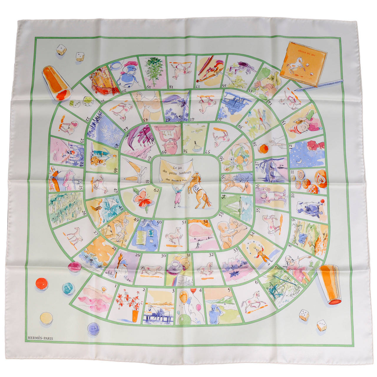 Foulard Hermès:: neuf dans sa boîte:: Les jeux des petits bonheurs