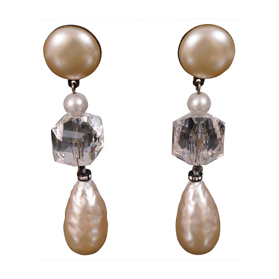 Vintage Pearl and Crystal Earrings For Sale at 1stdibs