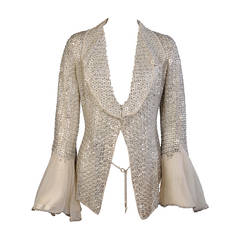 Ethereal Gianfranco Ferre Silver Beaded Silk Organza Jacket