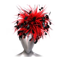 Givenchy Couture Runway Worn Red & Black Feather Fascinator