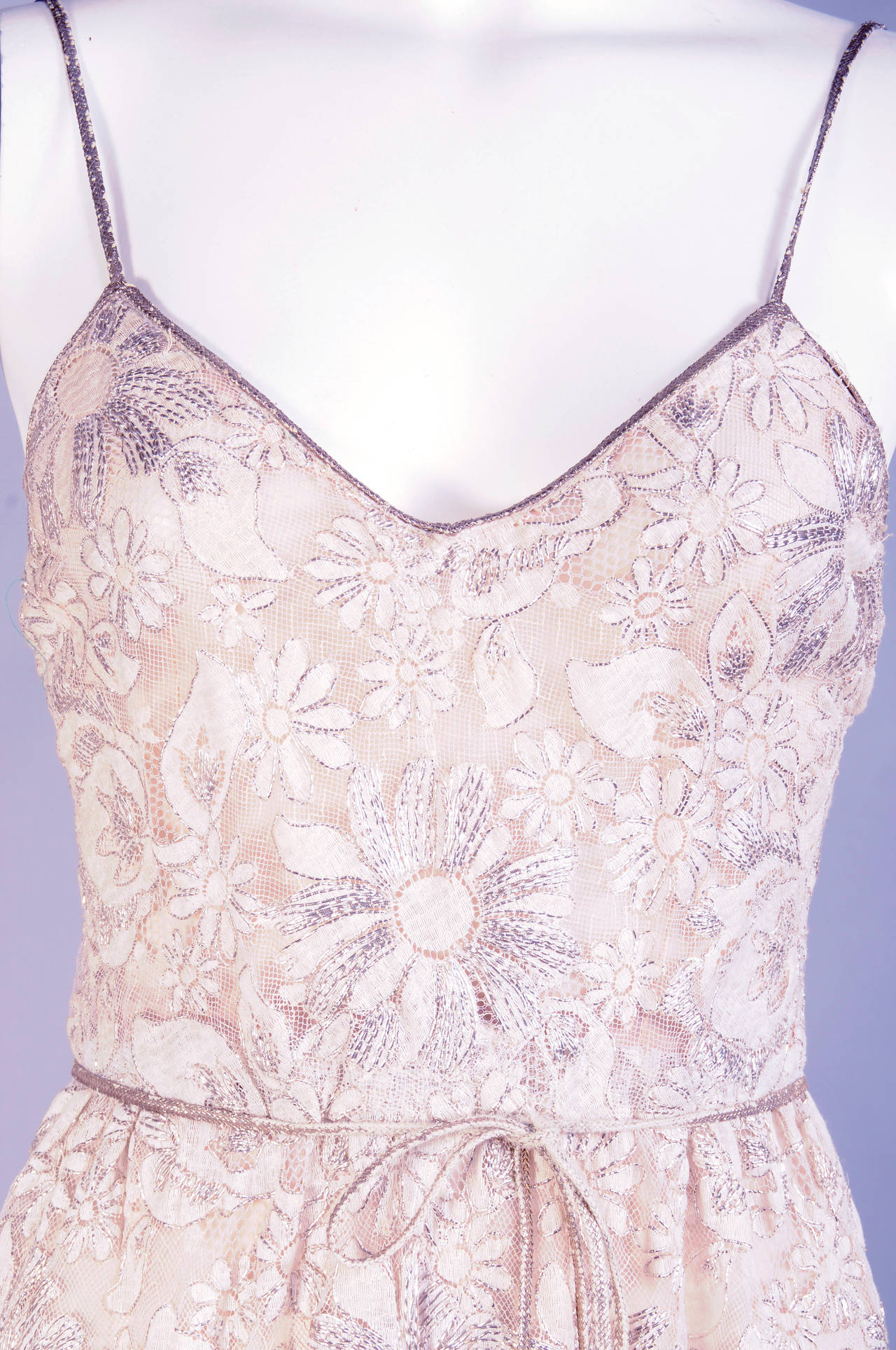 Jean Patou Couture Silver Lace Jumpsuit & Evening Coat, Runway Worn In Excellent Condition In New Hope, PA