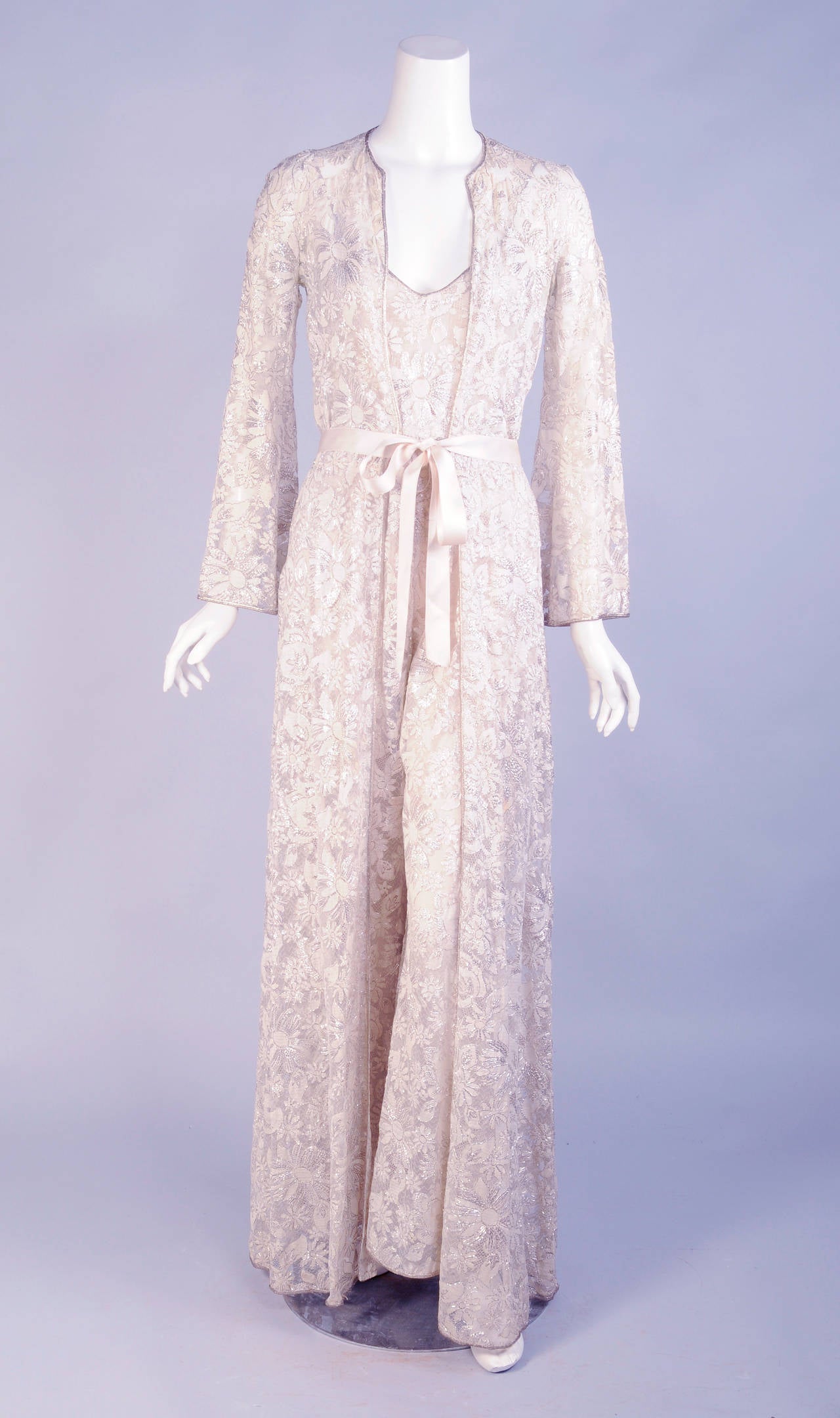 Jean Patou Couture Silver Lace Jumpsuit and Evening Coat, Runway Worn ...