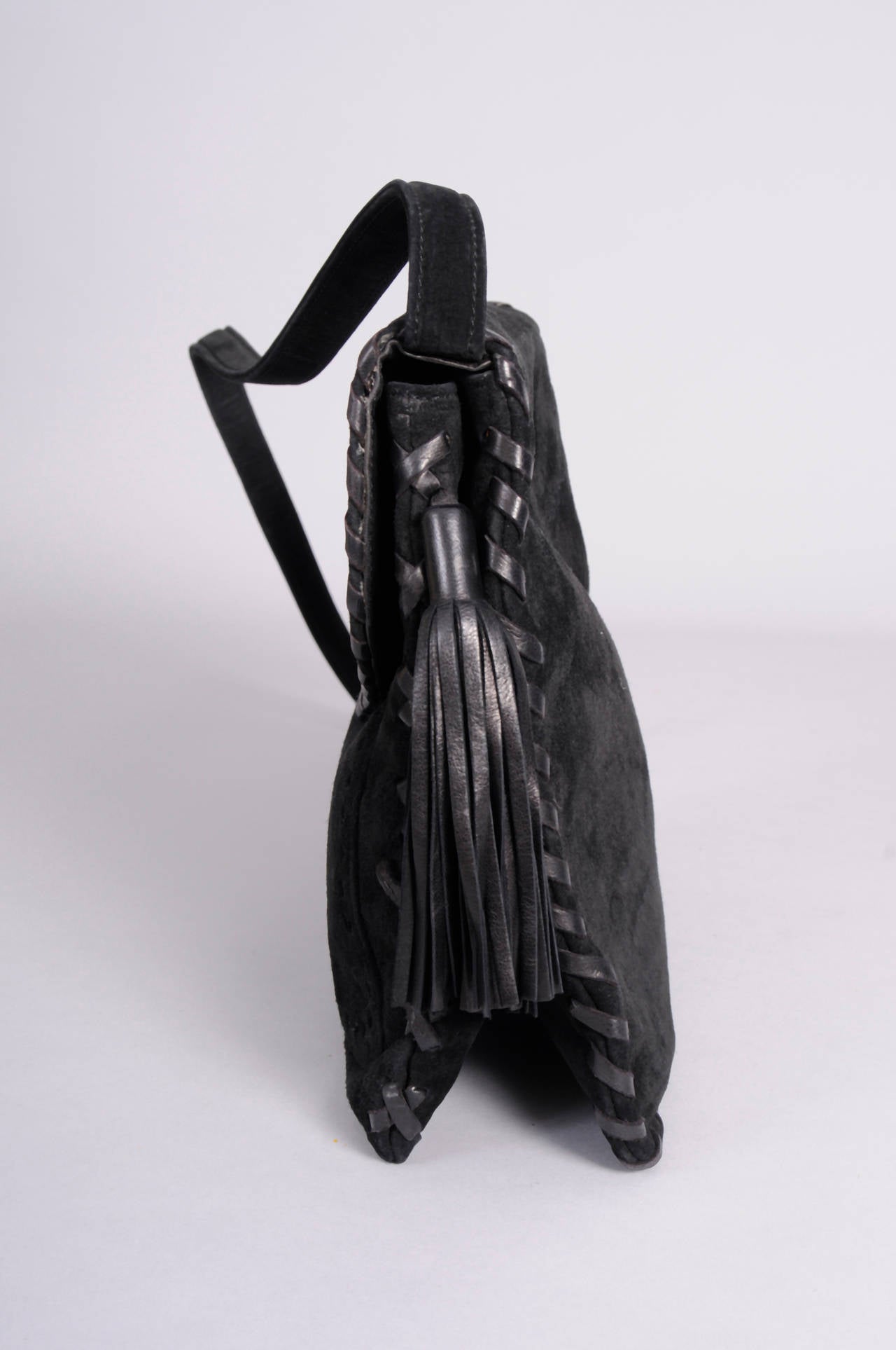 Yves Saint Laurent Black Suede Bag with Tassels In Excellent Condition In New Hope, PA