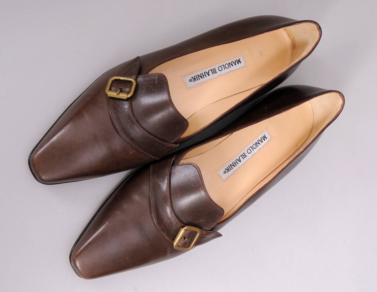 Manolo Blahnik Brown Leather Flat, Never Worn In New Condition In New Hope, PA