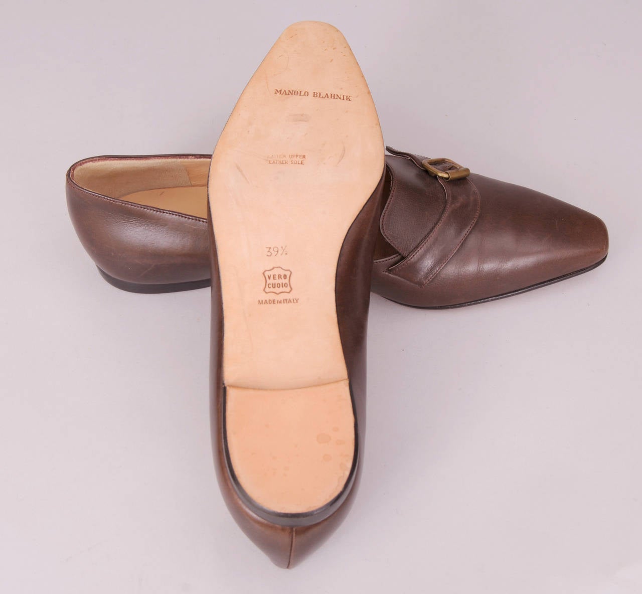 Women's Manolo Blahnik Brown Leather Flat, Never Worn